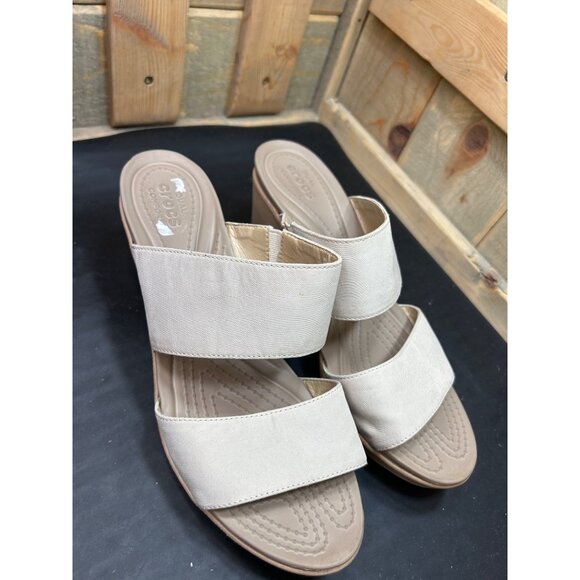 Dual Crocs Comfort Beige Wedge Sandals Size 10 Open Toe Slip-On Womens Shoes - Picture 2 of 8